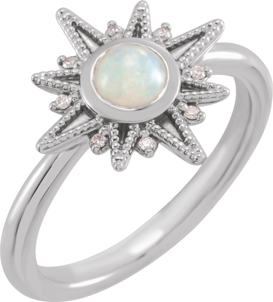 14K White Natural White Ethiopian Opal & .03 CTW Natural Diamond Ring