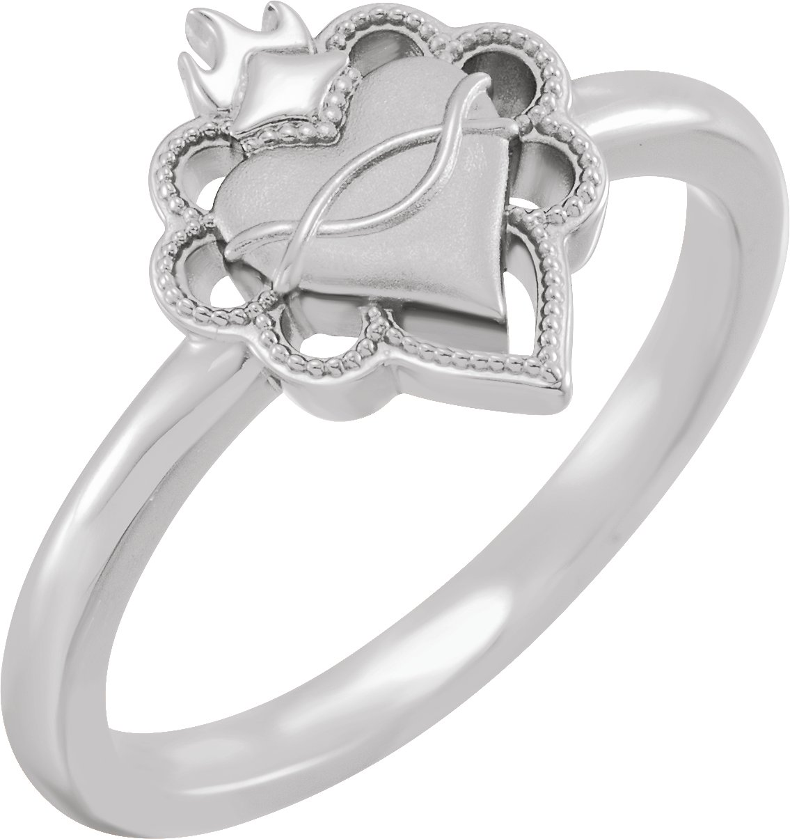 Sterling Silver Negative Space Sacred Heart Ring 