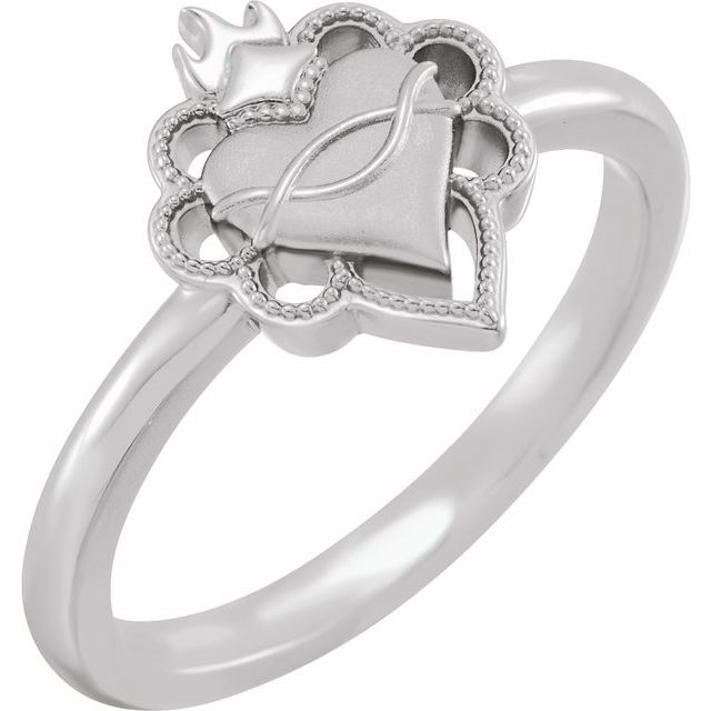 Sterling Silver Negative Space Sacred Heart Ring 