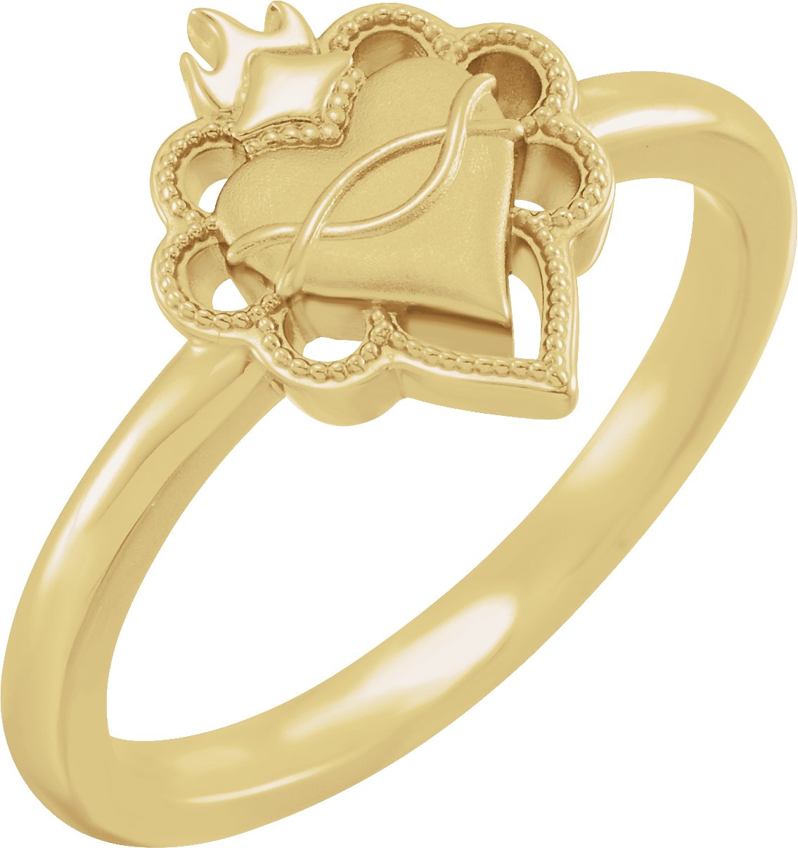 14K Yellow Negative Space Sacred Heart Ring 