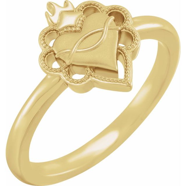 14K Yellow Negative Space Sacred Heart Ring 