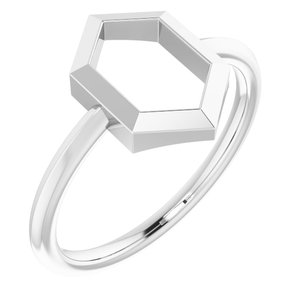 14K White Negative Space Hexagon Ring