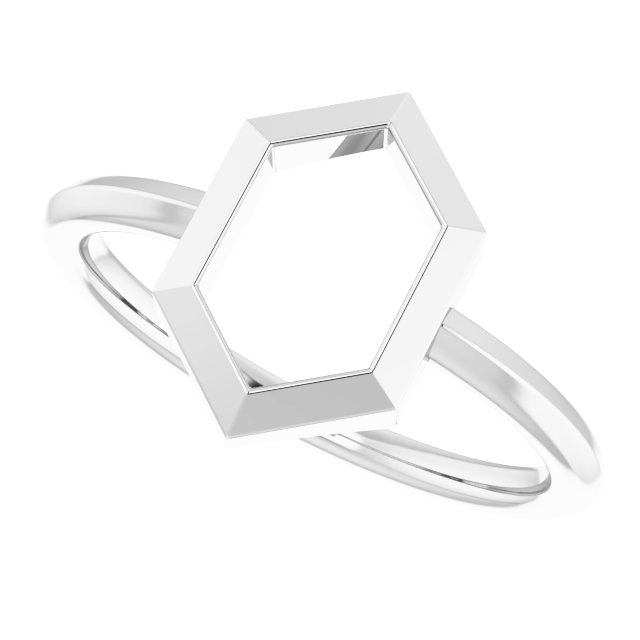 14K White Negative Space Hexagon Ring