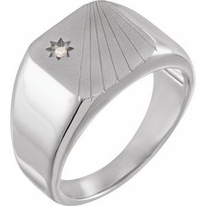 Sterling Silver .015 CT Natural Diamond Signet Ring