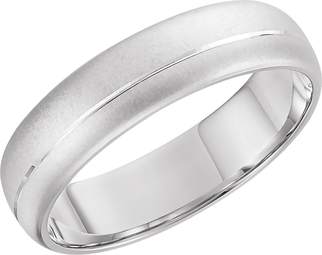 14K White 6 mm Grooved Band with Beadblast Finish  Size 11