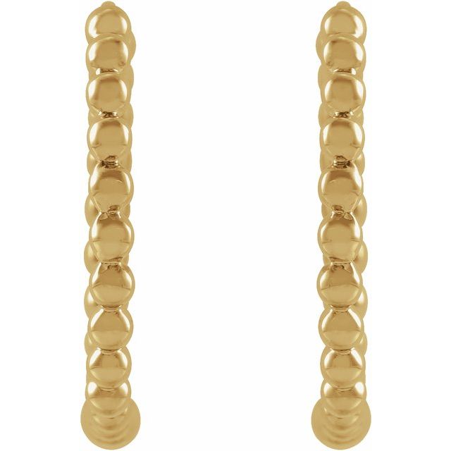 14K Yellow Beaded 15 mm Hoop Earrings