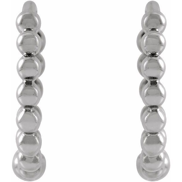 14K White 11 mm Beaded Huggie Earrings