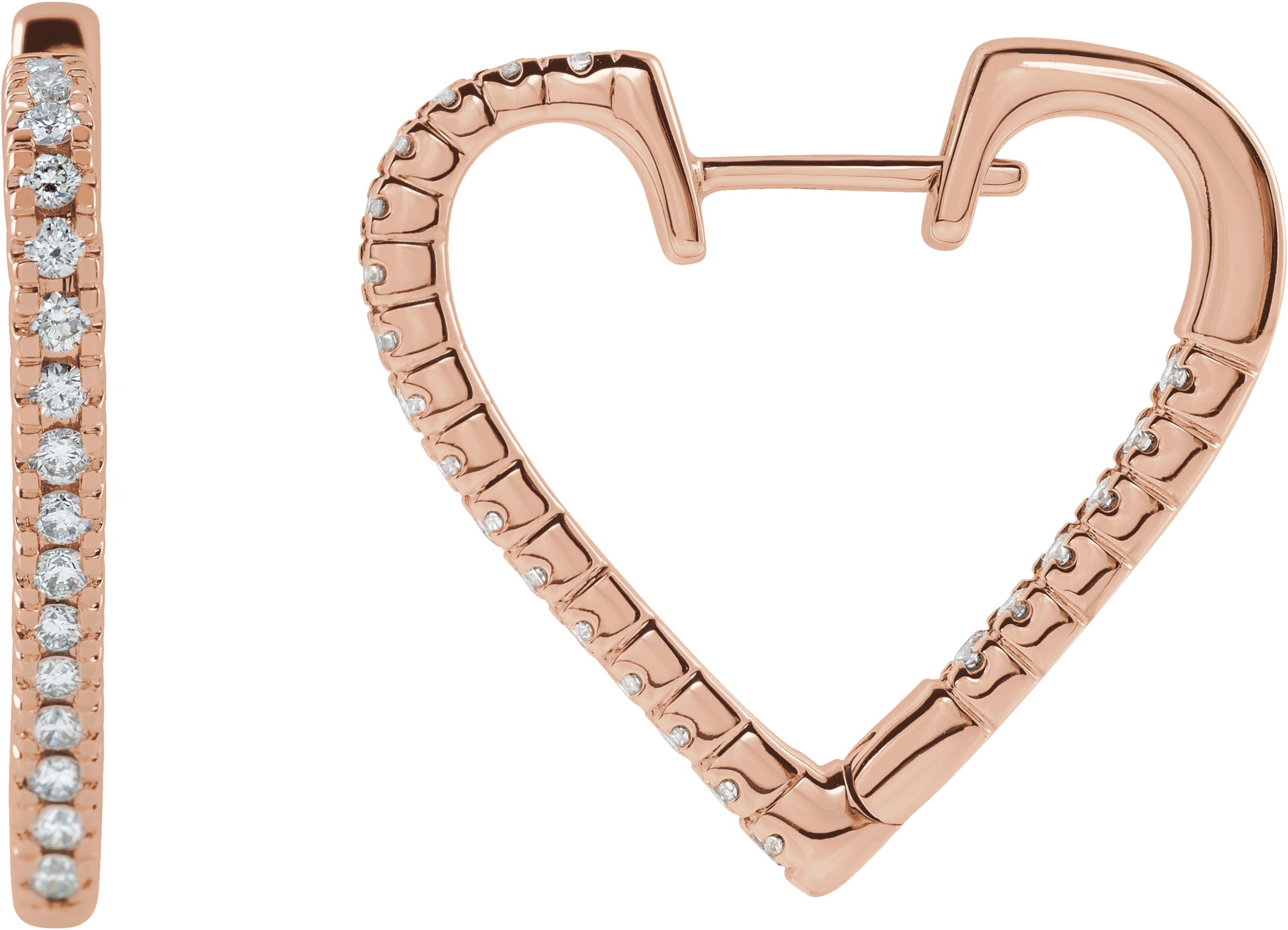 14K Rose 5/8 CTW Natural Diamond Heart Earrings