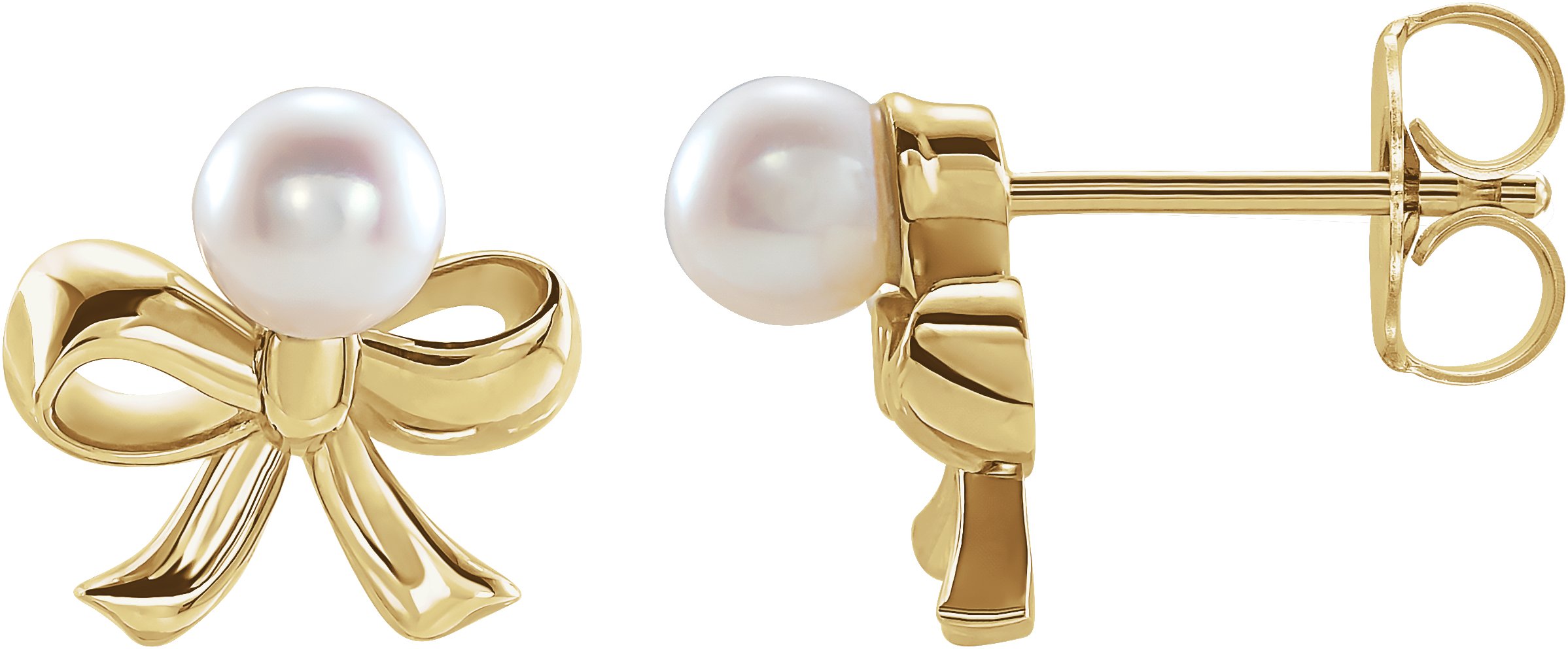 14K Yellow Cultured Akoya Pearl Bow Earrings