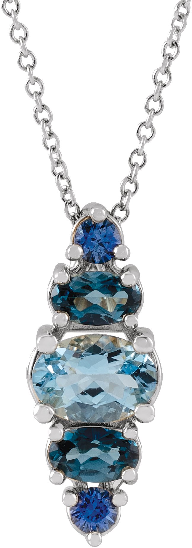 14K White Natural Blue Multi-Gemstone Bar 16-18" Necklace