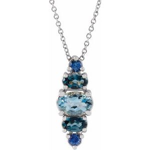 Sterling Silver Blue Multi-Gemstone Bar 16-18" Necklace