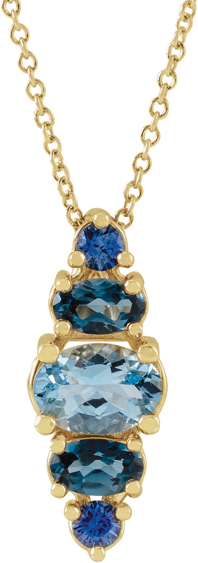 14K Yellow Natural Blue Multi-Gemstone Bar 16-18" Necklace