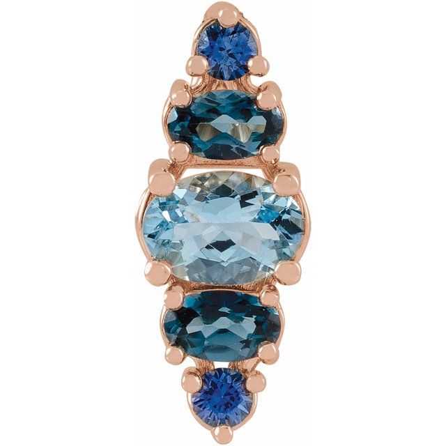 14K Rose Natural Blue Multi-Gemstone Bar Pendant