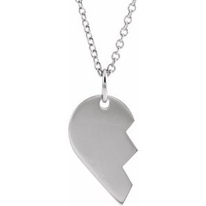 Sterling Silver 17x10 mm Right Broken Heart 16-18" Necklace