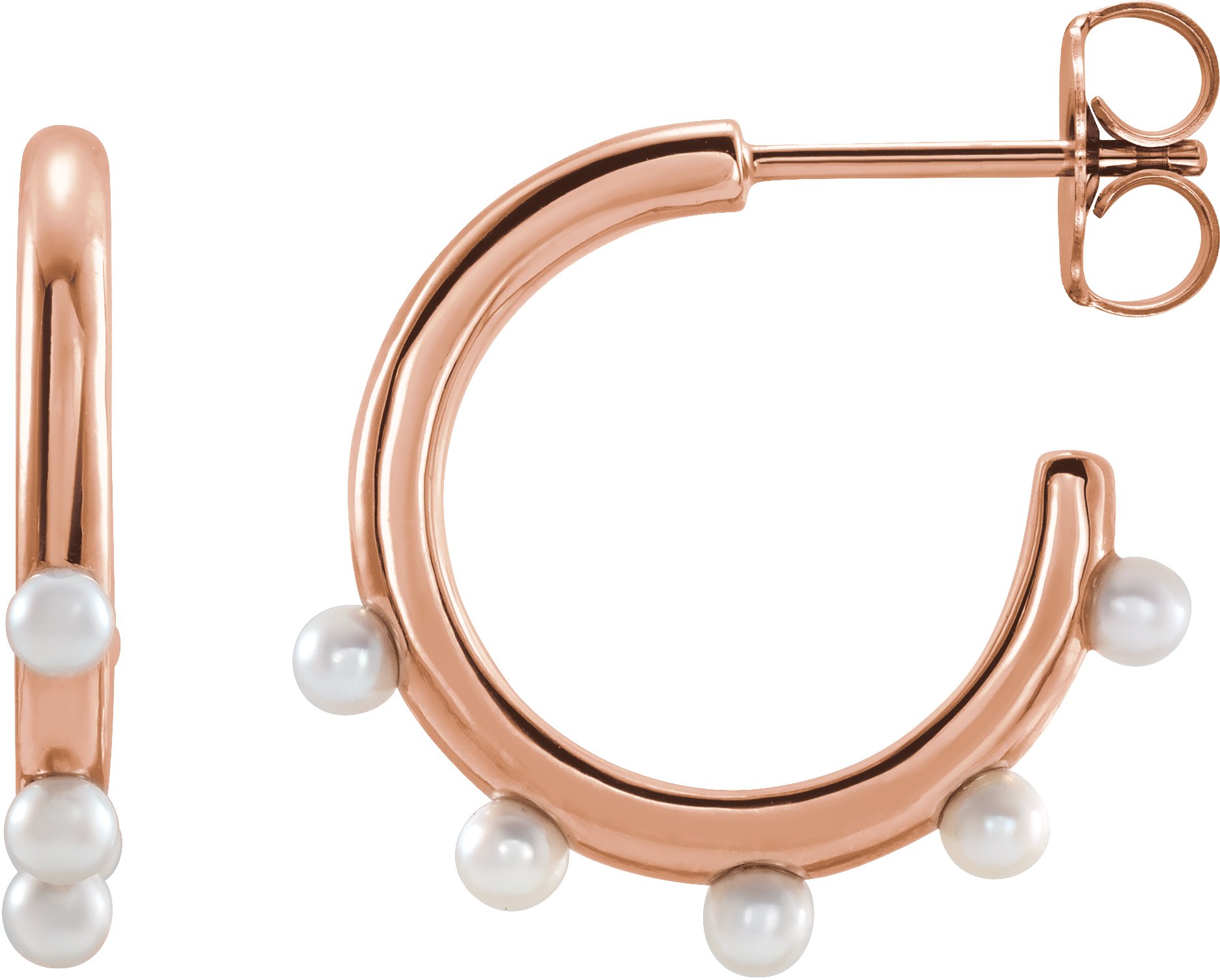 14K Rose Cultured Seed Pearl Hoop Earrings