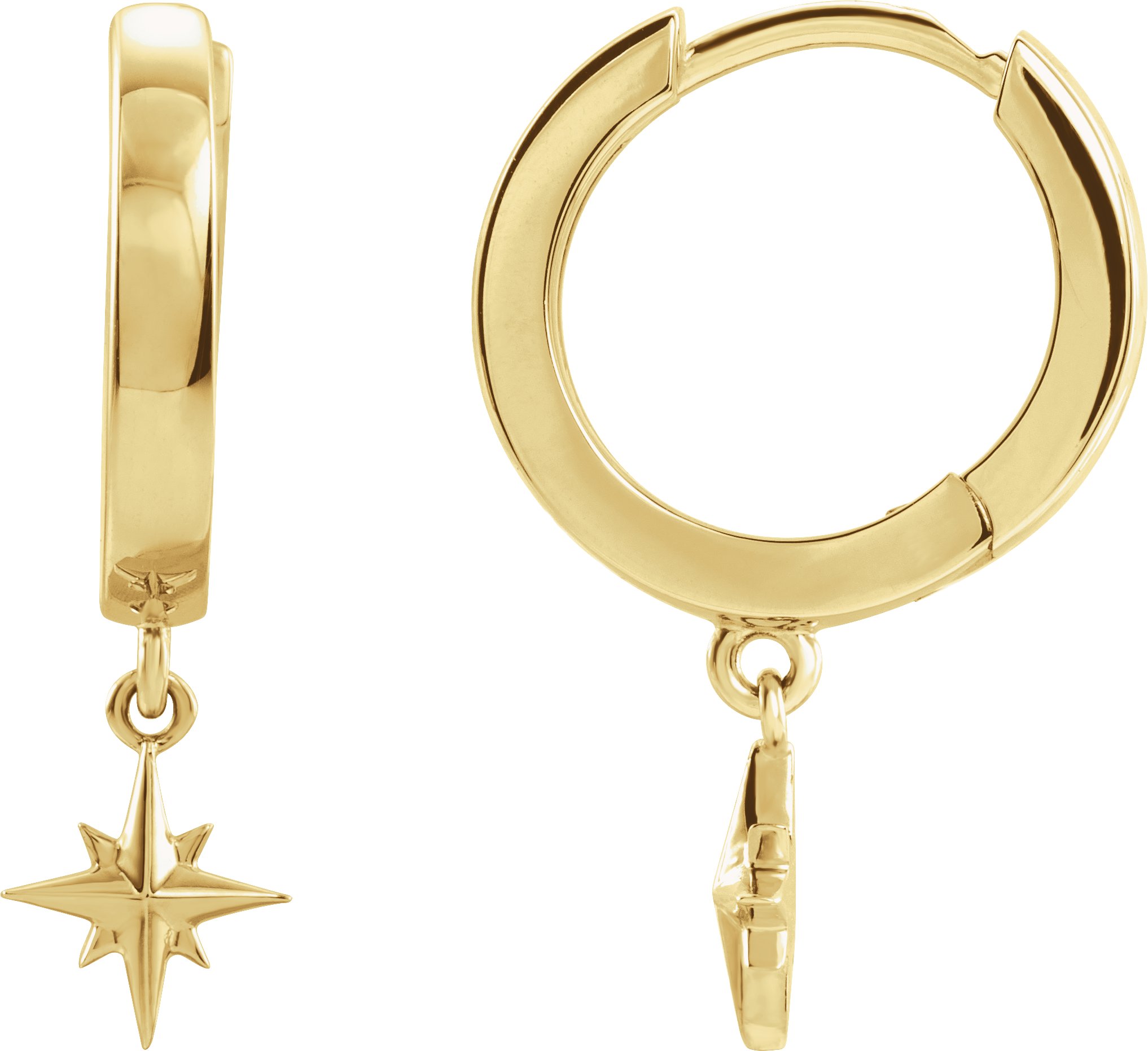 14K Yellow Star Hoop Earrings