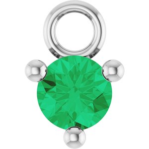 14K White Lab-Grown Emerald Dangle