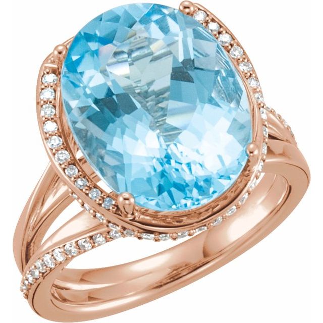 14K Rose Natural Swiss Blue Topaz & 1/2 CTW Natural Diamond Spiral Ring
