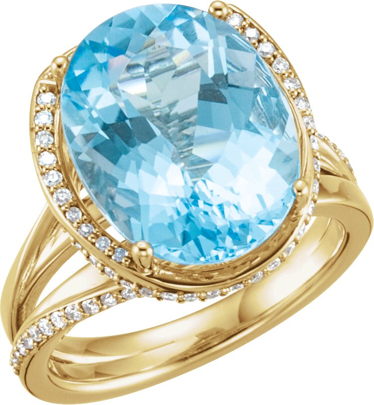 14K Yellow Swiss Blue Topaz and .50 CTW Diamond Spiral Ring Ref 11054644