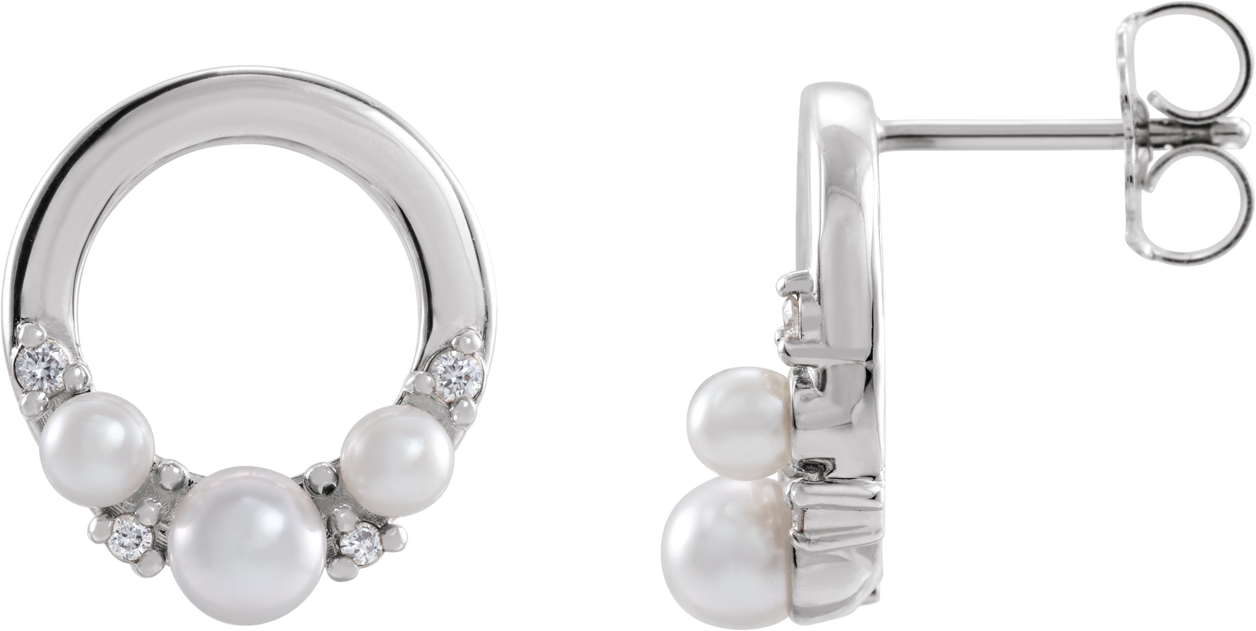 14K White Cultured Seed Pearl & .06 CTW Natural Diamond Circle Earrings