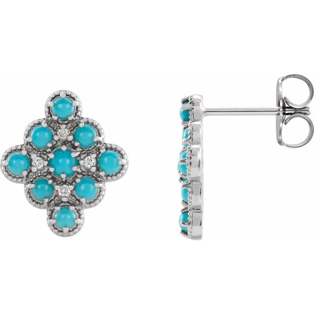 Sterling Silver Natural Turquoise & .03 CTW Natural Diamond Geometric Earrings