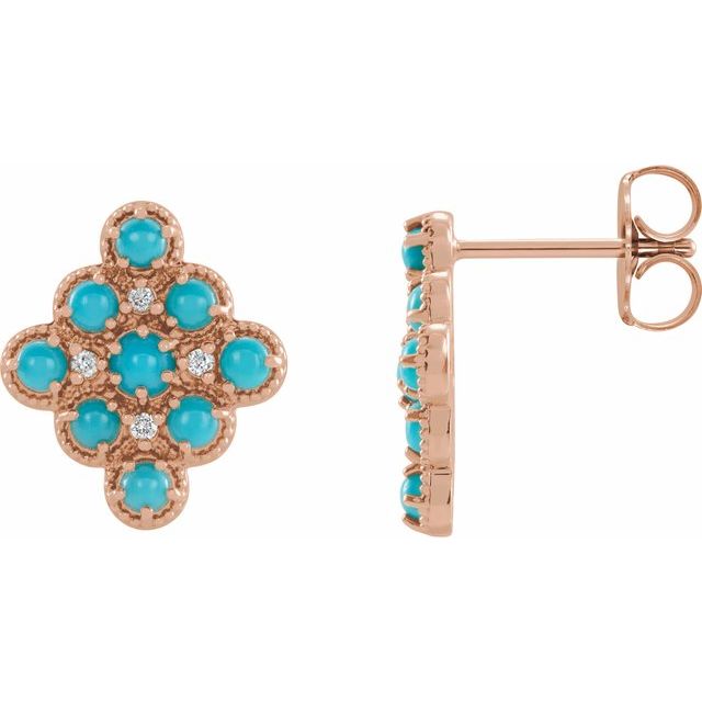 14K Rose Natural Turquoise & .03 CTW Natural Diamond Geometric Earrings