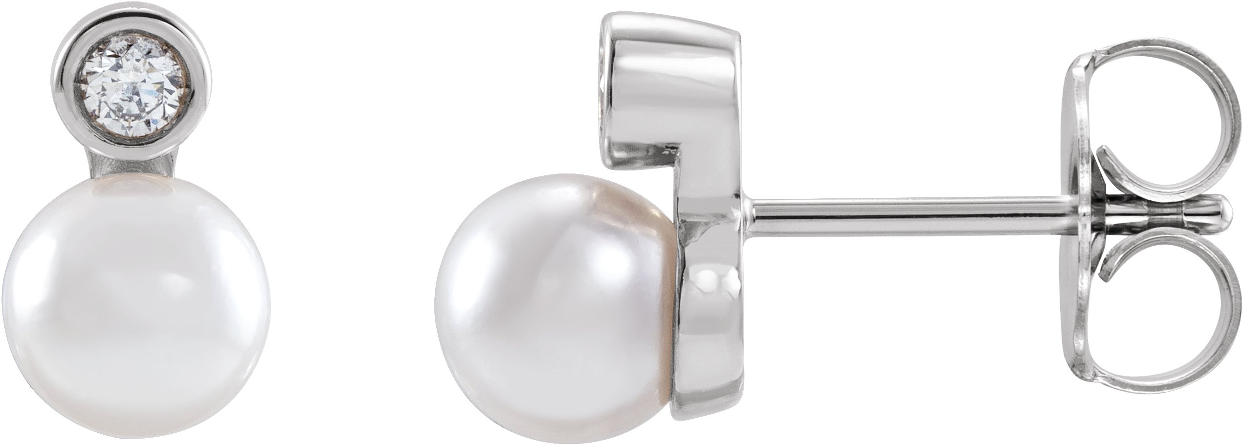 14K White Cultured White Akoya Pearl & 1/8 CTW Natural Diamond Earrings