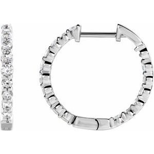 14K White 1 CTW Lab-Grown Diamond Inside-Outside Hinged 19.3 mm Hoop Earrings