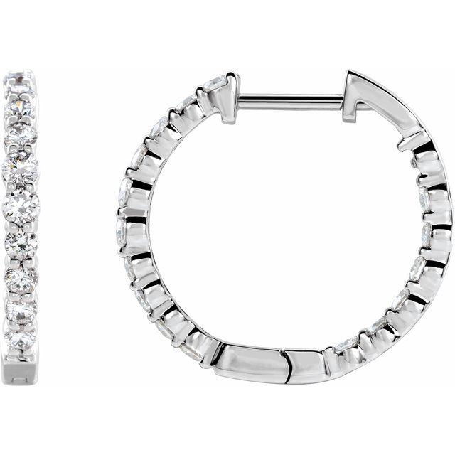 14K White 1 CTW Lab-Grown Diamond Inside-Outside Hinged 19.3 mm Hoop Earrings