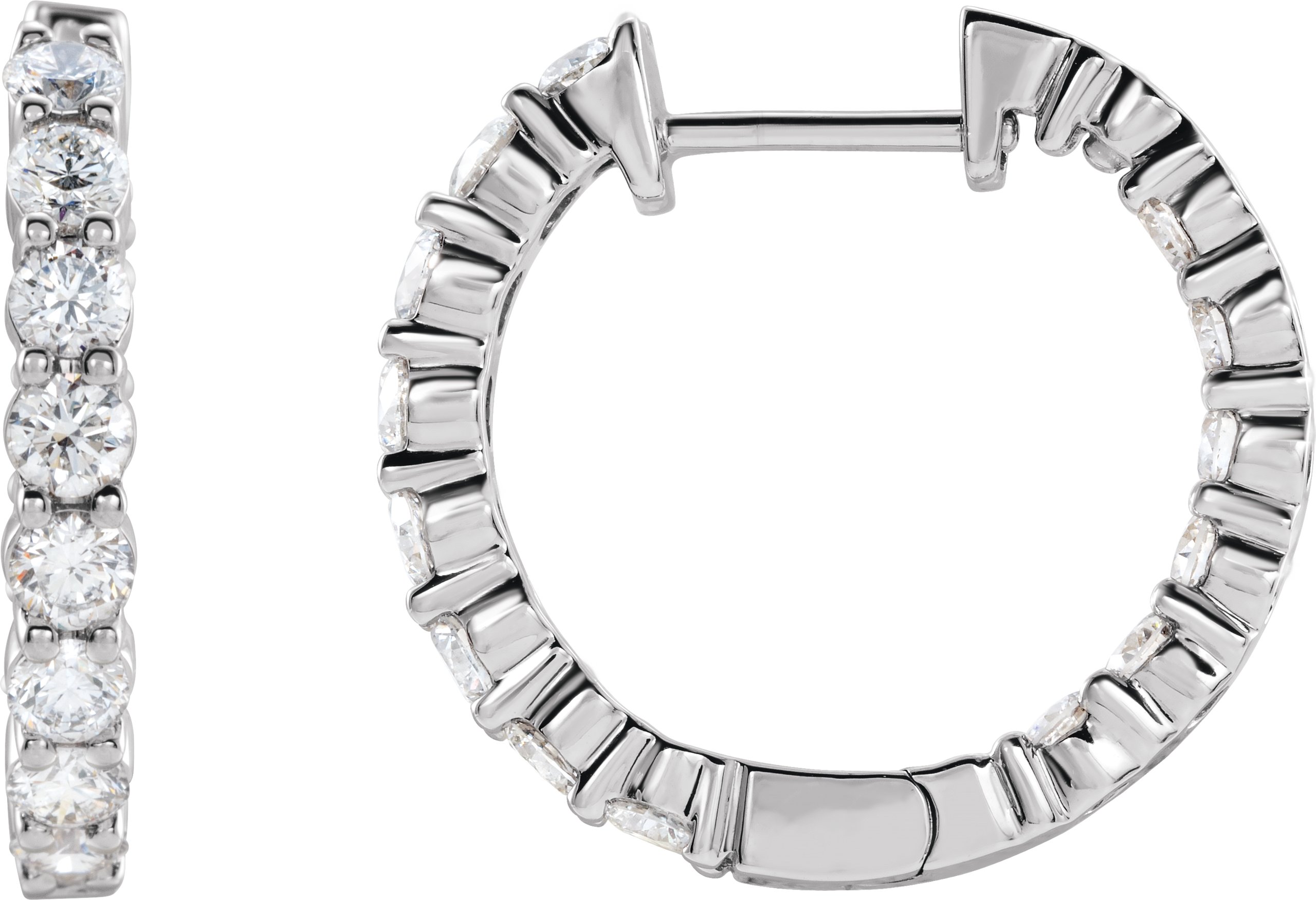 14K White 2 CTW Natural Diamond Inside-Outside Hinged 20 mm Hoop Earrings