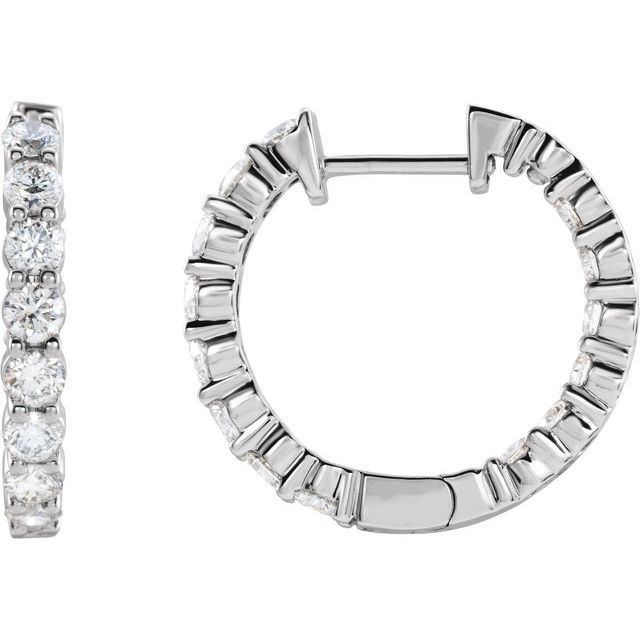 14K White 2 CTW Natural Diamond Inside-Outside Hinged 20 mm Hoop Earrings