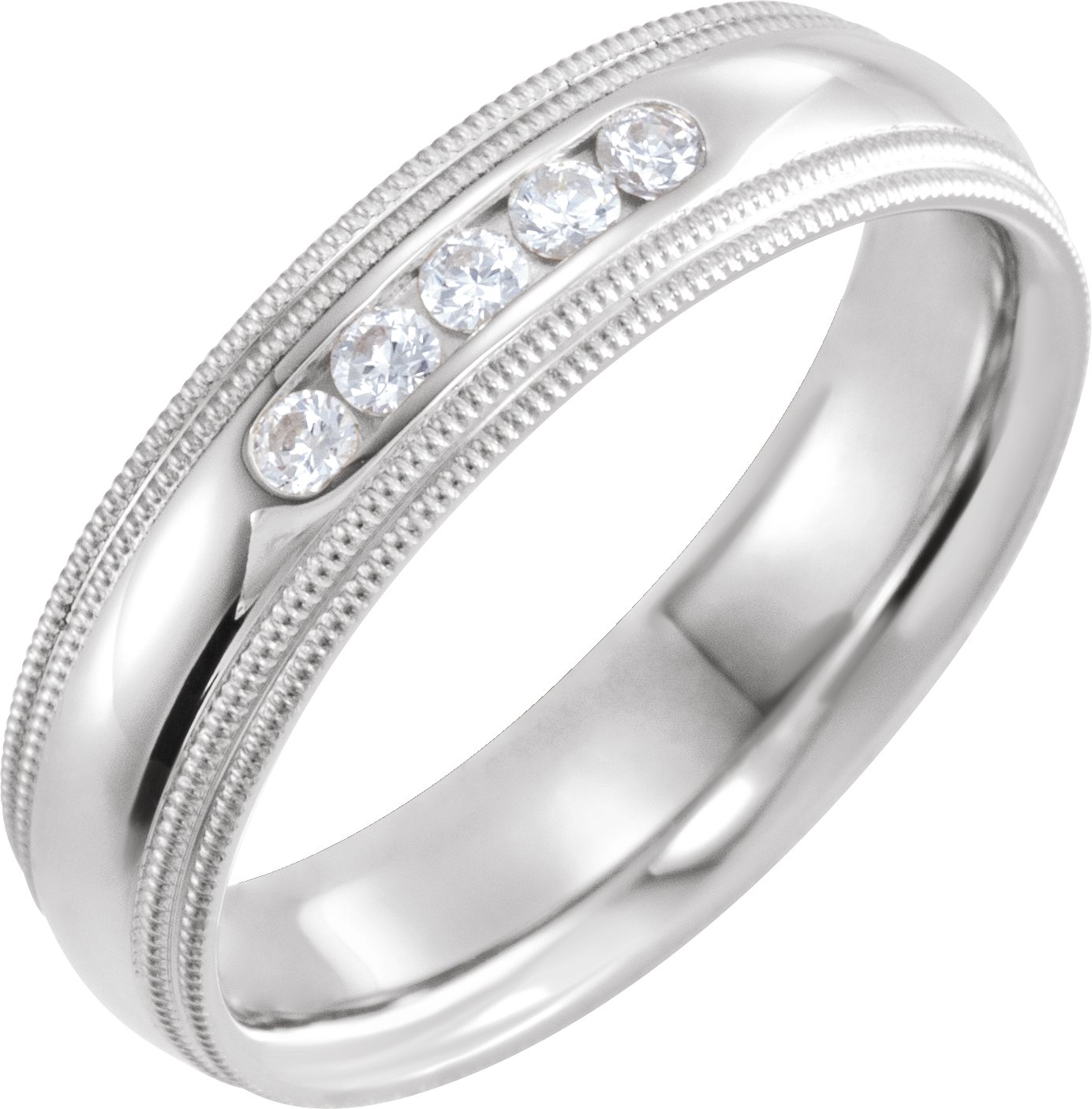 1/5 CTW Natural Diamond Half Round Comfort-Fit Milgrain Band – 14K White Gold