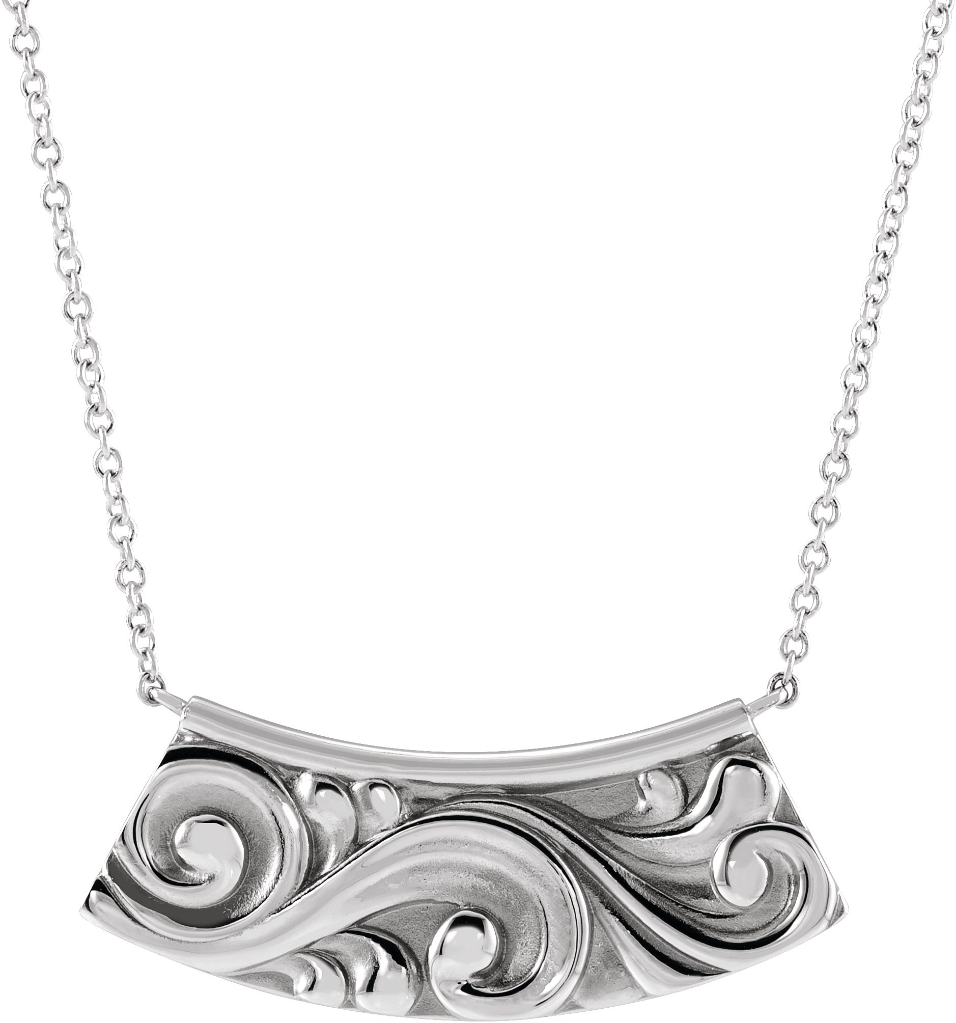 Sterling Silver Scroll Curved Bar 18" Necklace