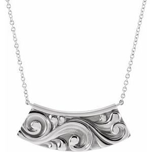 Sterling Silver Scroll Curved Bar 18" Necklace