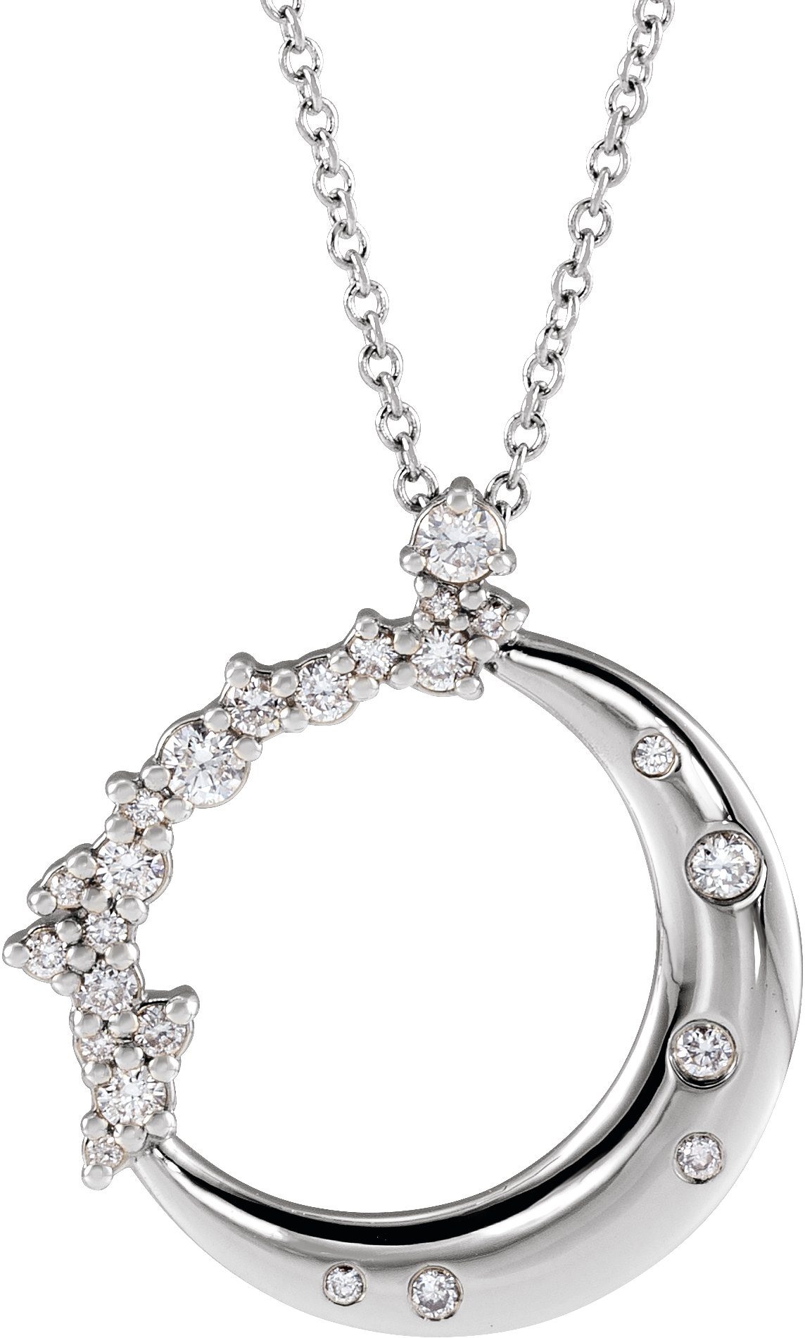 Sterling Silver 1/4 CTW Diamond Crescent Moon 16-18" Necklace