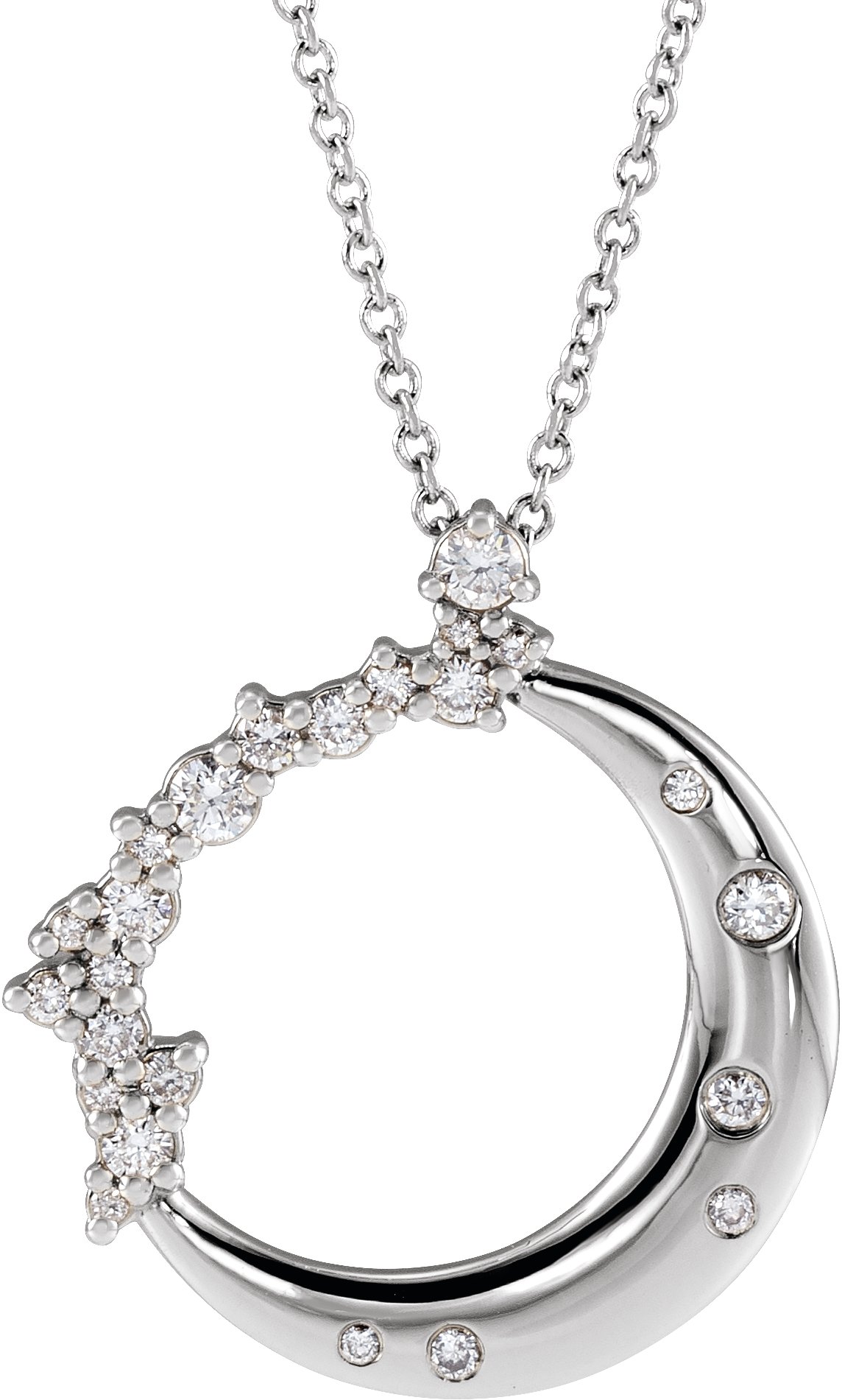 14K White 1/4 CTW Lab-Grown Diamond Crescent Moon 16-18" Necklace