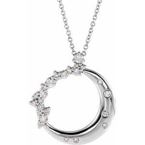 14K White 1/4 CTW Natural Diamond Crescent Moon 16-18" Necklace