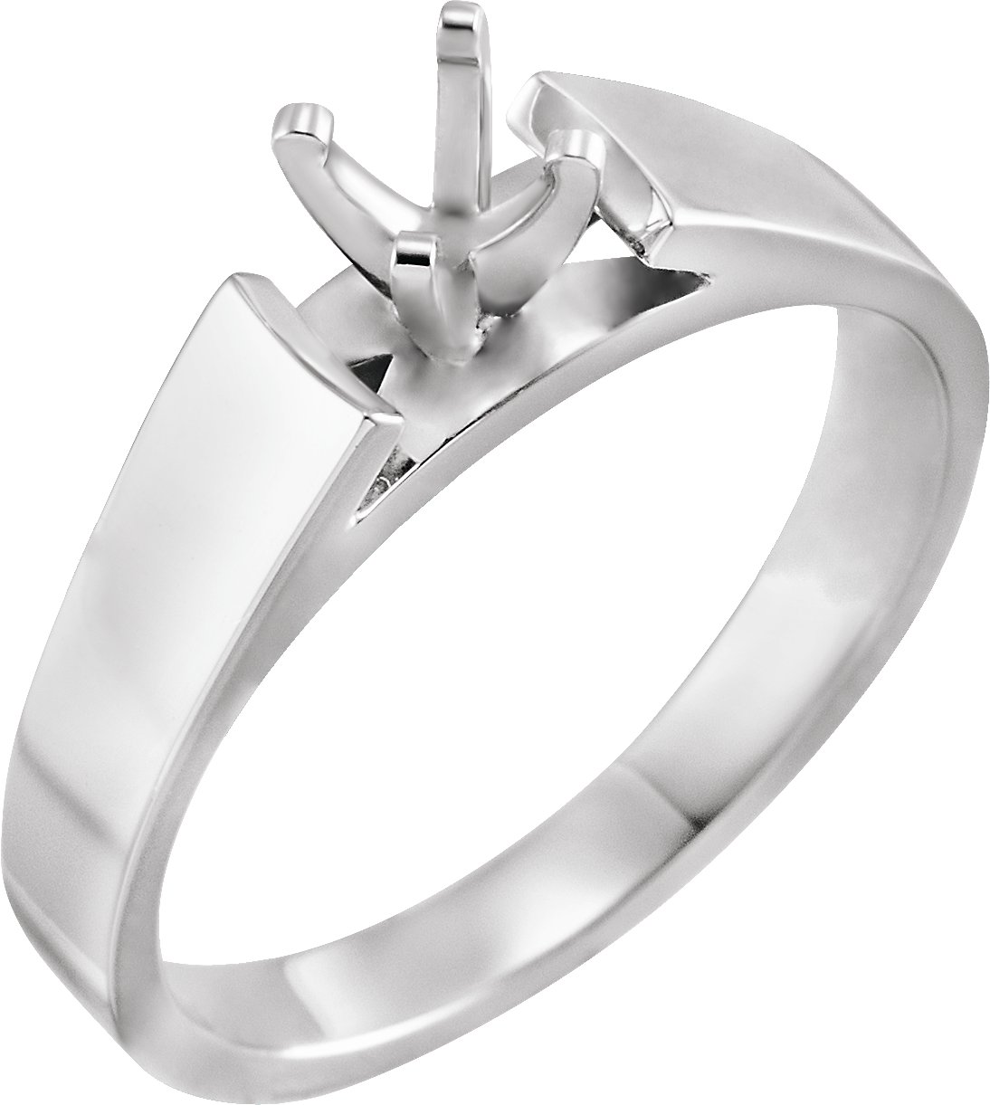 14K White 4 mm Round Engagement Ring Mounting