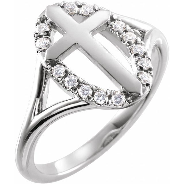 Platinum 1/5 CTW Natural Diamond French-Set Halo-Style Cross Ring