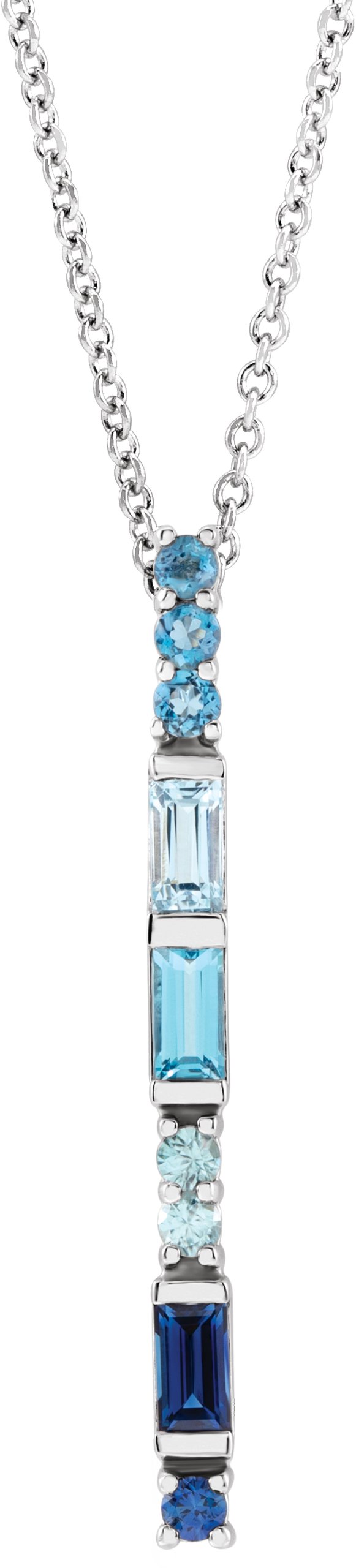 14K White Blue Multi-Gemstone Bar 16-18" Necklace