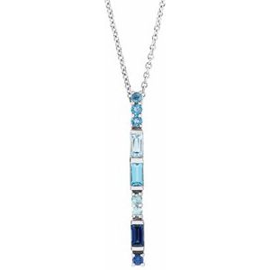 Sterling Silver Natural Blue Multi-Gemstone Bar 16-18" Necklace