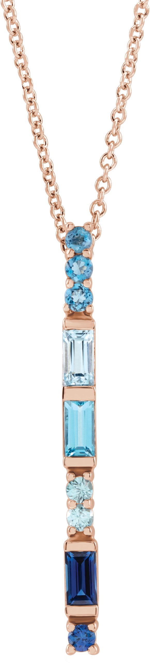 14K Rose Blue Multi Gemstone Bar 16 18 inch Necklace Ref. 17589026