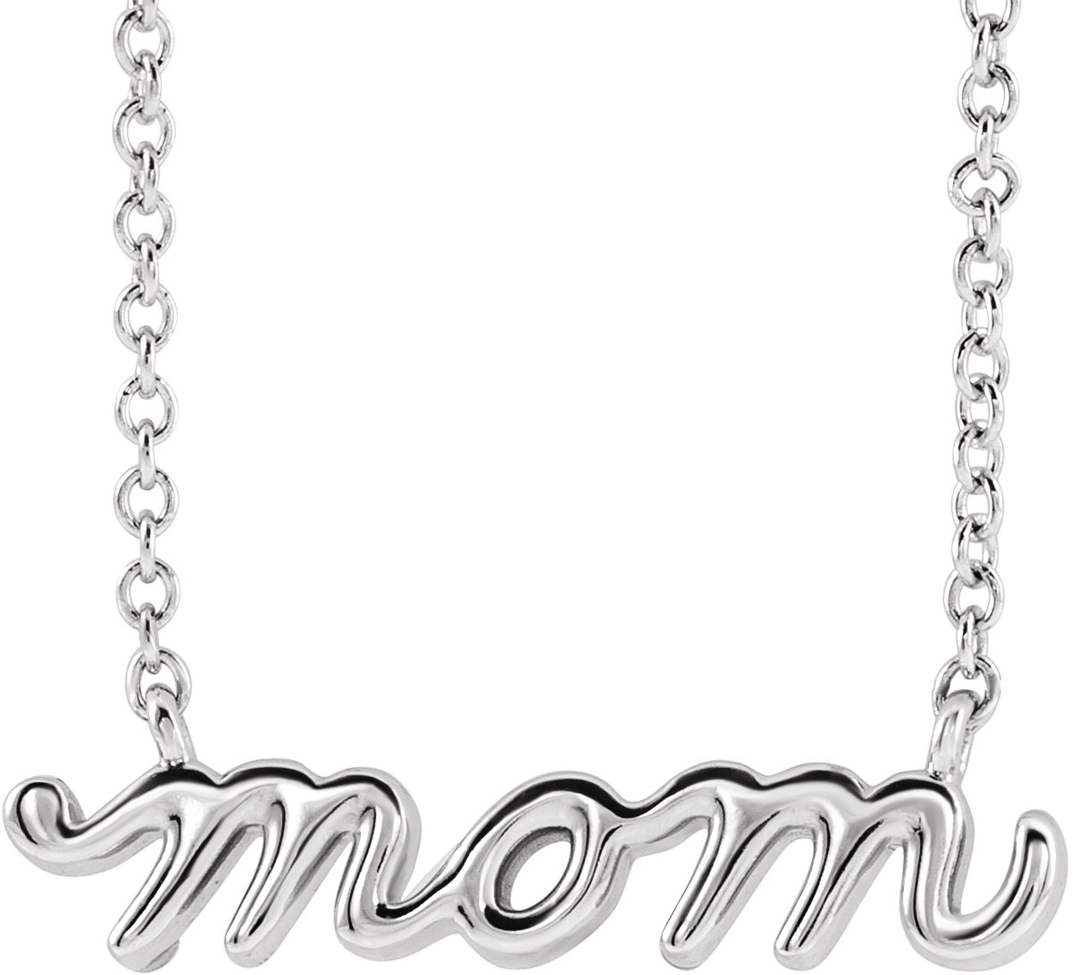 14K White Petite Mom Script 16" Necklace 