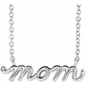 Sterling Silver Petite Mom Script 16" Necklace 