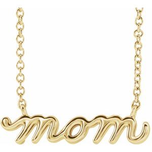 14K Yellow Petite Mom Script 16" Necklace 