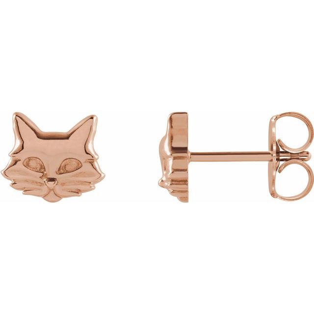 14K Rose Tiny Cat Earrings