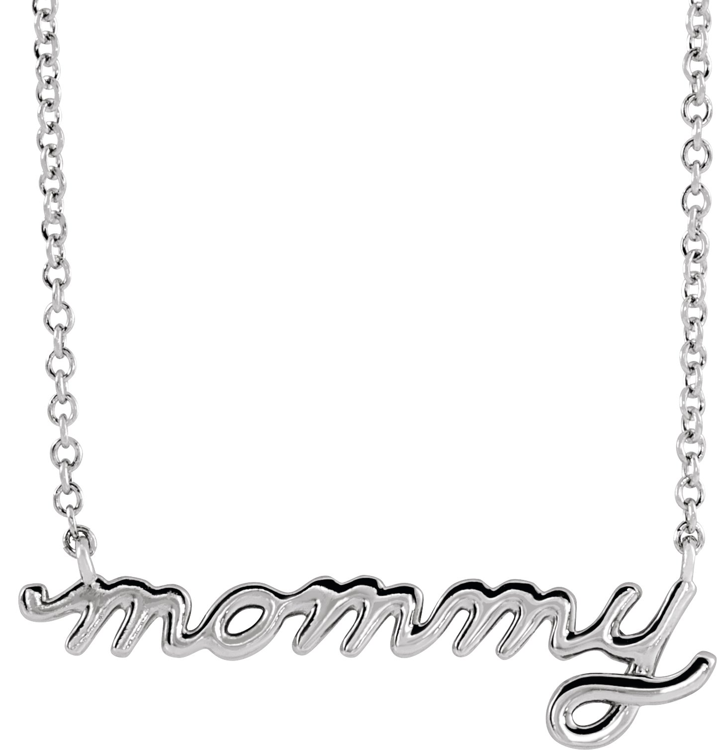 14K White Petite Mommy Script 18" Necklace 