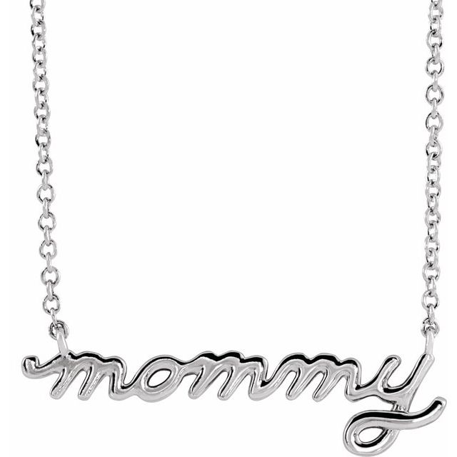 14K White Petite Mommy Script 18 Necklace 
