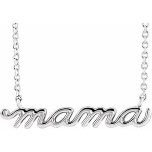 14K White Petite Mama Script 16" Necklace