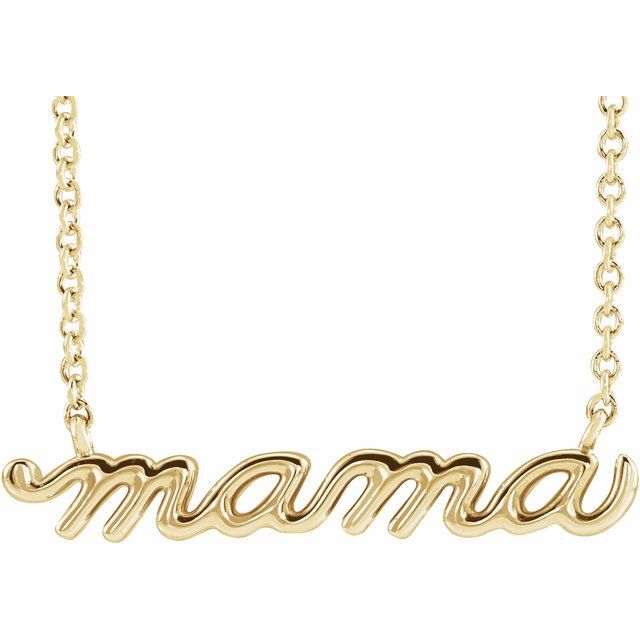 14K Yellow Petite Mama Script 16 Necklace